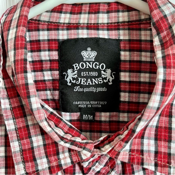 3/25$💥 Bongo Jeans Button down Plaid Medium Men Red White long sleeve collared - Picture 3 of 5